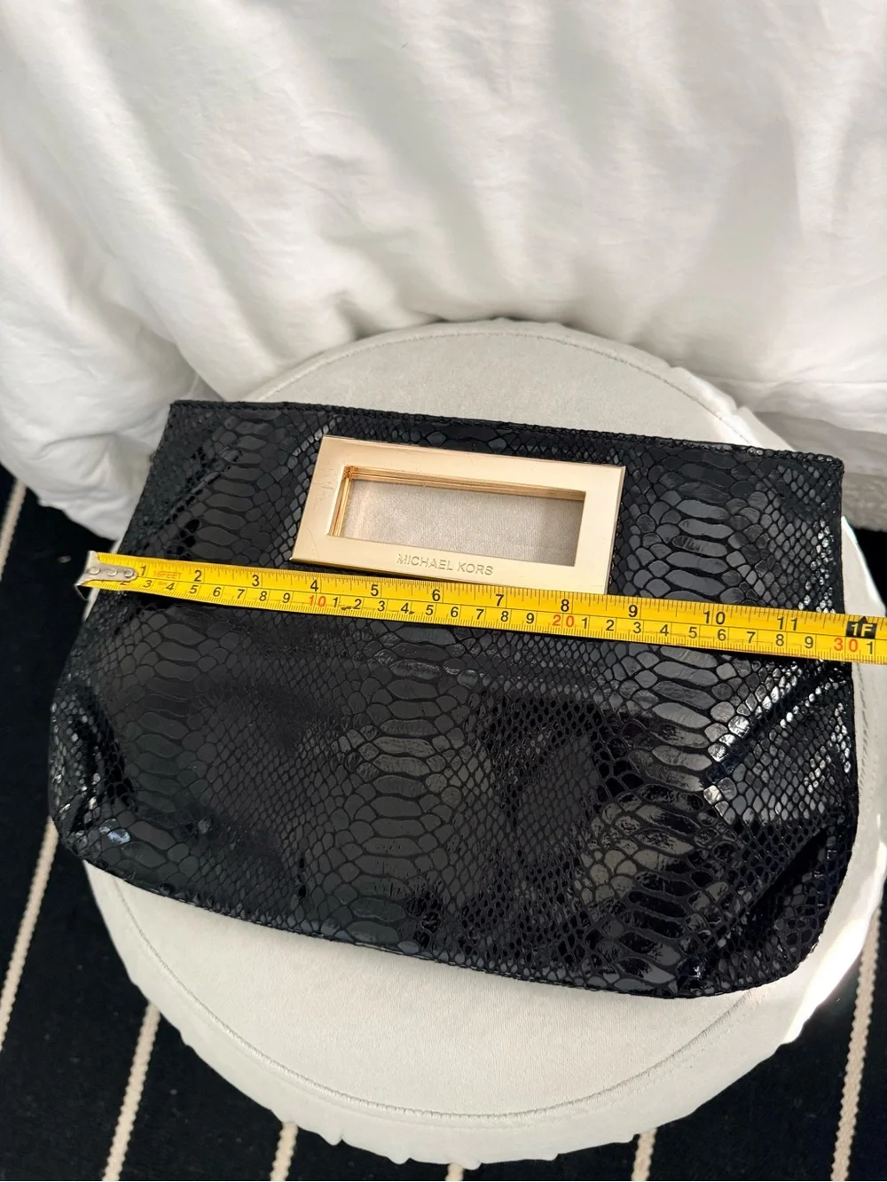 Michael Kors Black Snakeskin-Embossed Clutch with Gold-Tone Handle - Picture 3 of 9